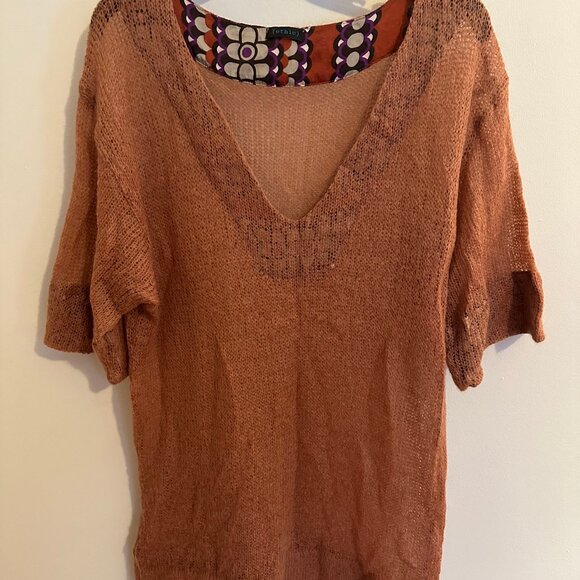 Pink Angora Mesh Short Sleeve Sweater with V-neck - Picture 1 of 3